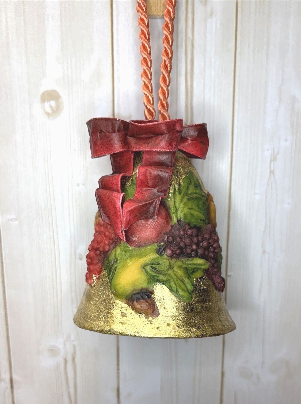 Vintage 80s Christmas gold foil bell ornament fruit Victorian Dept 56 holiday